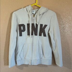 Victoria's Secret Cream Hoodie with Leopard PINK Logo